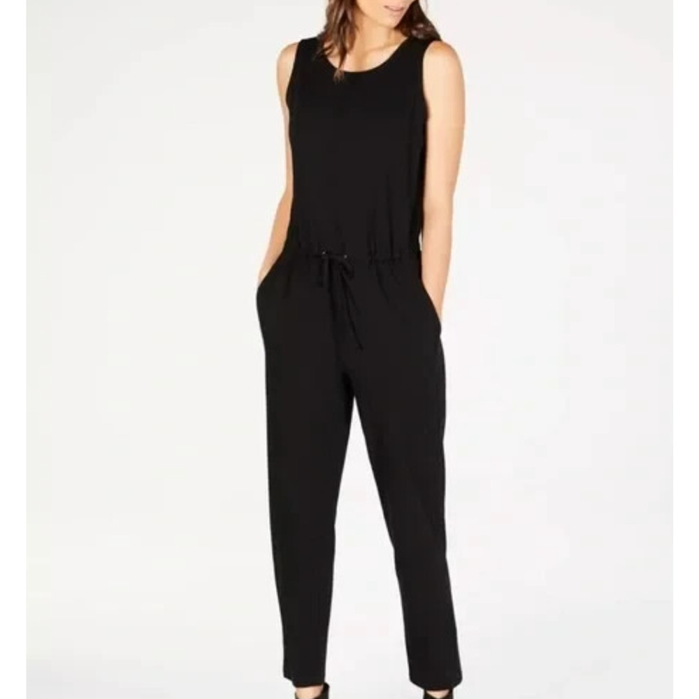 Eileen Fisher Black Jersey Stretch Fit Sleeveless Jumpsuit Size XLarge